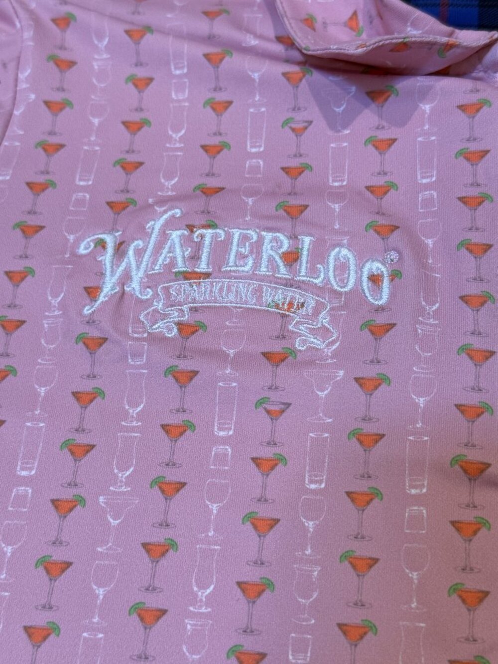 William Murray Golf Pink Polo Shirt Mens Medium Martini Print Waterloo Orange - Picture 2 of 5